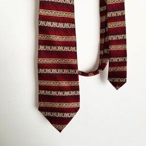 Van Heusen 100% Silk Striped Print Red Gold Tie